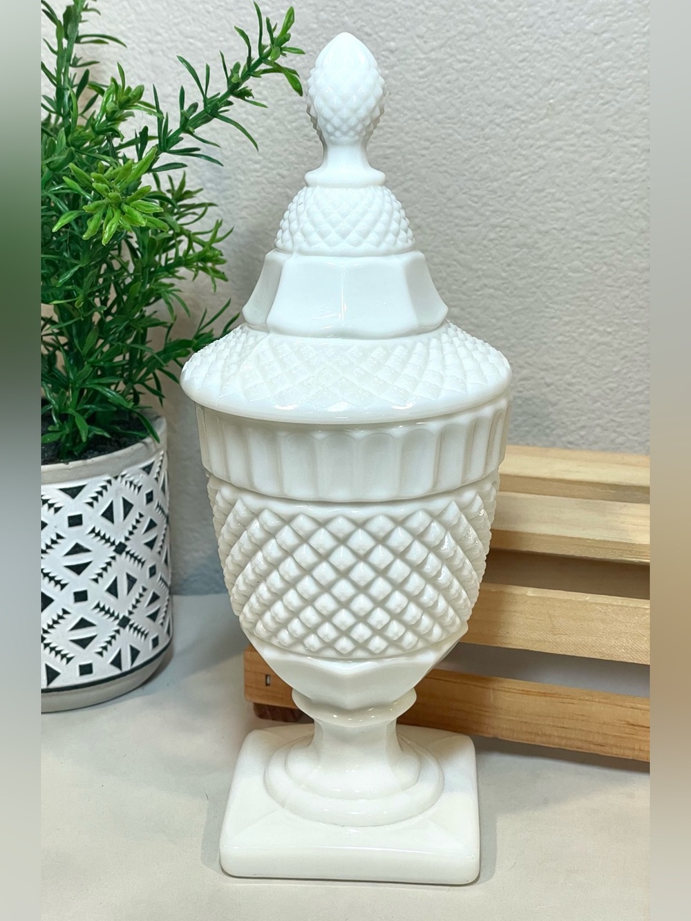 Westmoreland “English Hobnail” Milk Glass Tall Lidded Compote / Candy Dish | GUC